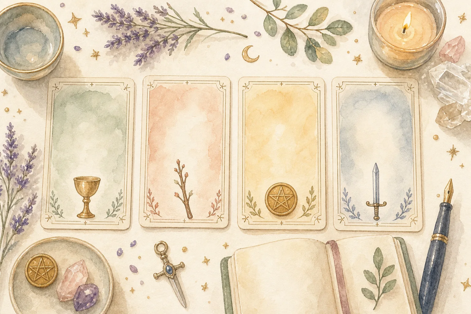 Tarot Minor Arcana — The Four Suits (Cups, Wands, Swords, Pentacles) at a Glance
